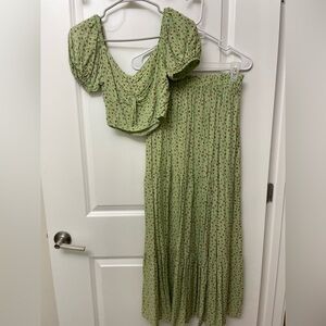 Green Floral Women's Two Piece Set